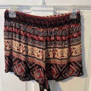 Angie Boho High-Waist Shorts - Red, Black & Cream